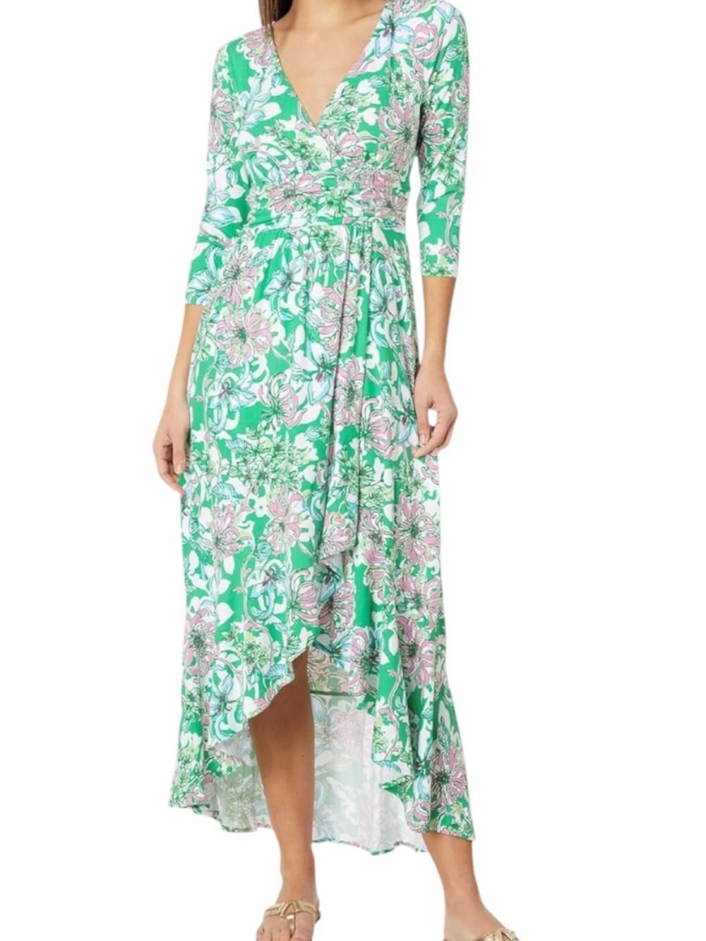 Lilly Pulitzer Moana 3/4 Sleeve Maxi Dress Spearmint Blossom Ruffles MSRP $168